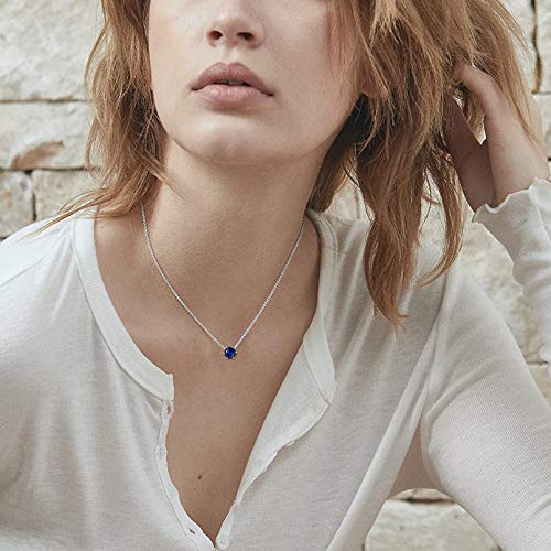 Chicsilver September Birthstone Jewelry 925 Sterling Silver Round Cut Gem Stone Simulated Sapphire Necklace Dainty Tiny Cz Pendant Necklace For Women Teen #TOP1