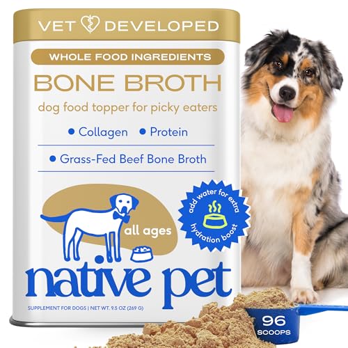 Native Pet Bone Broth for Dogs and Cats - Made with Real Beef Bone Broth, Dog Food Toppers for Picky Eaters - Provides Extra Hydration & Nutrition for Joint Strength, Immunity & Heart Health-96 Scoops