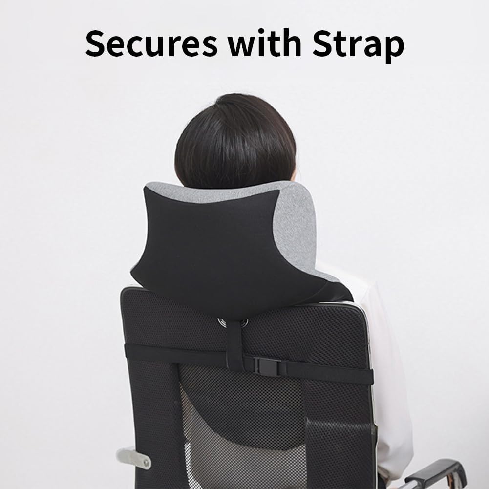 Office Chair Headrest, Adjustable Neck Support Pillow with Removable Washable Cover - Head Rest Attachment for Office Chairs and Wheelchairs, Neck Pillow for Desk Chair Napping (Grey)
