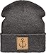 Produktbild Strickmütze: Anker mit Leder Patch - Wollmütze Winter-Mütze - Seemann - Long Beanie Herren Damen Junge-n Mädchen Kind-er - Angler Kapitän Mütze - Schwarz - Streetwear - Geschenk (One Size Charcoal)
