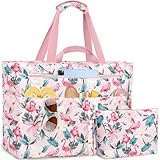 NEWIROVE Bolsa Playa Mujer Grande Xxl Familiar Bolsos Playa Con Cremallera Beach Bag Plegable Bolsa Viaje Ligero Tote Bag Mujer Para Playa, Viajes, Picnic. 50L, Flamenco rosa