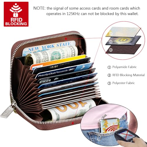 Image of FurArt Zipper Wallet Women, RFID Blocking Credit Card Wallet, Business Card Holder, Compact Size KeyChain Wallet, Roses and Cat, small
