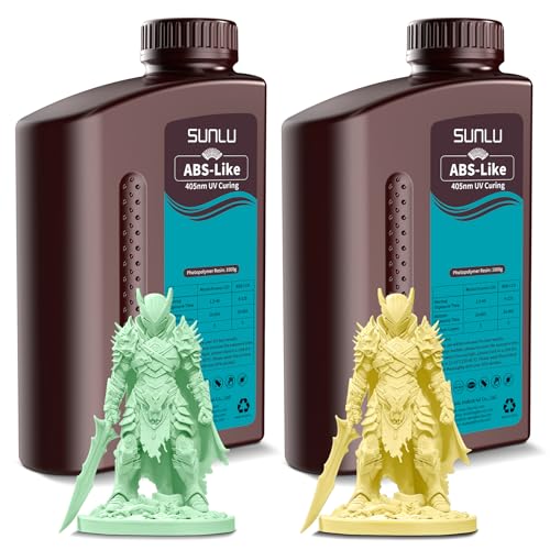 SUNLU ABS Like Resin 3D Printer Resin Bundle, Fast Curing 3D Printing Liquid Photopolymer Resin, 395 to 405nm UV Curing, Strong 3D Resin, 2kg in Total, 1kg per Bottle, 2 Packs, Mint Green+Lemon Yellow