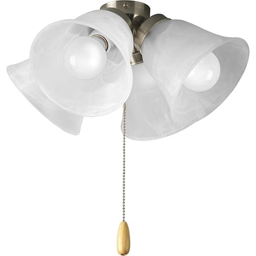 Progress Lighting 4-Light Universal Ceiling Fan Light Kit for AirPro Collection Ceiling Fans, New Traditional and Rustic Style, Includes 4 LED Light Bulbs, Brushed Nickel