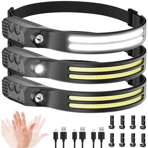 Beccason 3PCS LED Headlamp Rechargeable - 230° COB Super Bright Head Lights for Forehead, Hard hat Light for Adults, USB C Headband Flashlight for Work, Hiking, Running, Camping Essentials Gear Beccason 3PCS LED Headlamp Rechargeable - 230° COB Super Bright Head Lights for Forehead, Hard hat Light for Adults, USB C Headband Flashlight for Work, Hiking, Running, Camping Essentials Gear