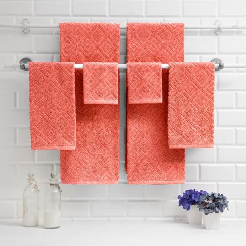 Toallas de baño Nine West color coral rosa de algodón para un secado cómodo diario 5
