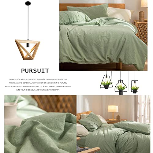 Eavd Modern Style Solid Color Green Duvet Cover Queen Soft 100% Washed Cotton Nature Green Bedding Set With 2 Pillowcases Simple Luxury Green Comforter Cover With Zipper 4 Ties #TOP1