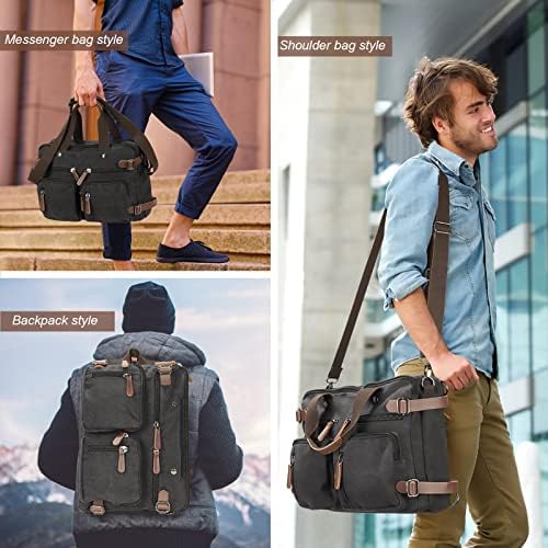 SMRONAR Laptop Bag 15 inch, 3-in-1 Canvas Messenger Backpack, Laptop Shoulder Backpack, Men's Briefcase, Women's Handbags, Sports Outdoors Travel Bags Water Resistant Laptop Bag
