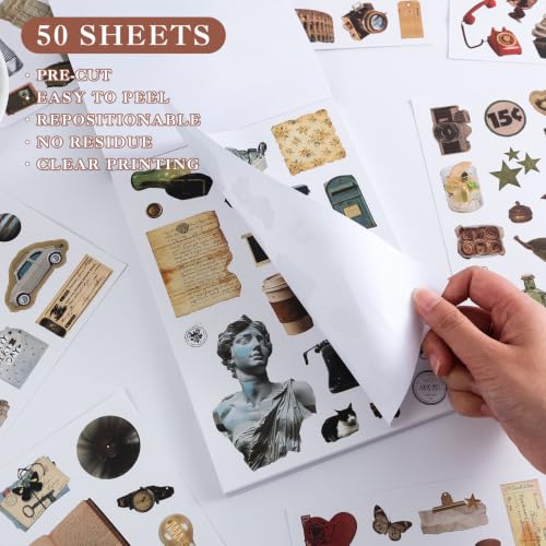 Image of Washi Stickers Set Vintage Aesthetic Sticker Book for Journaling, DIY Decorative Paper Sticker Decals for Bullet Journal Art Scrapbooking Diary Card Craft Gift Album (Aesthetic Style 5)