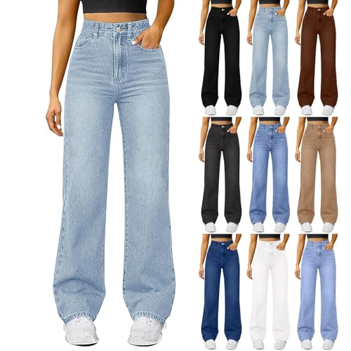 Woman Wide Leg Jeans High Waisted Baggy Jeans Boyfriend Jean Elastic Waist Stretchy Jean Straight Leg Womens