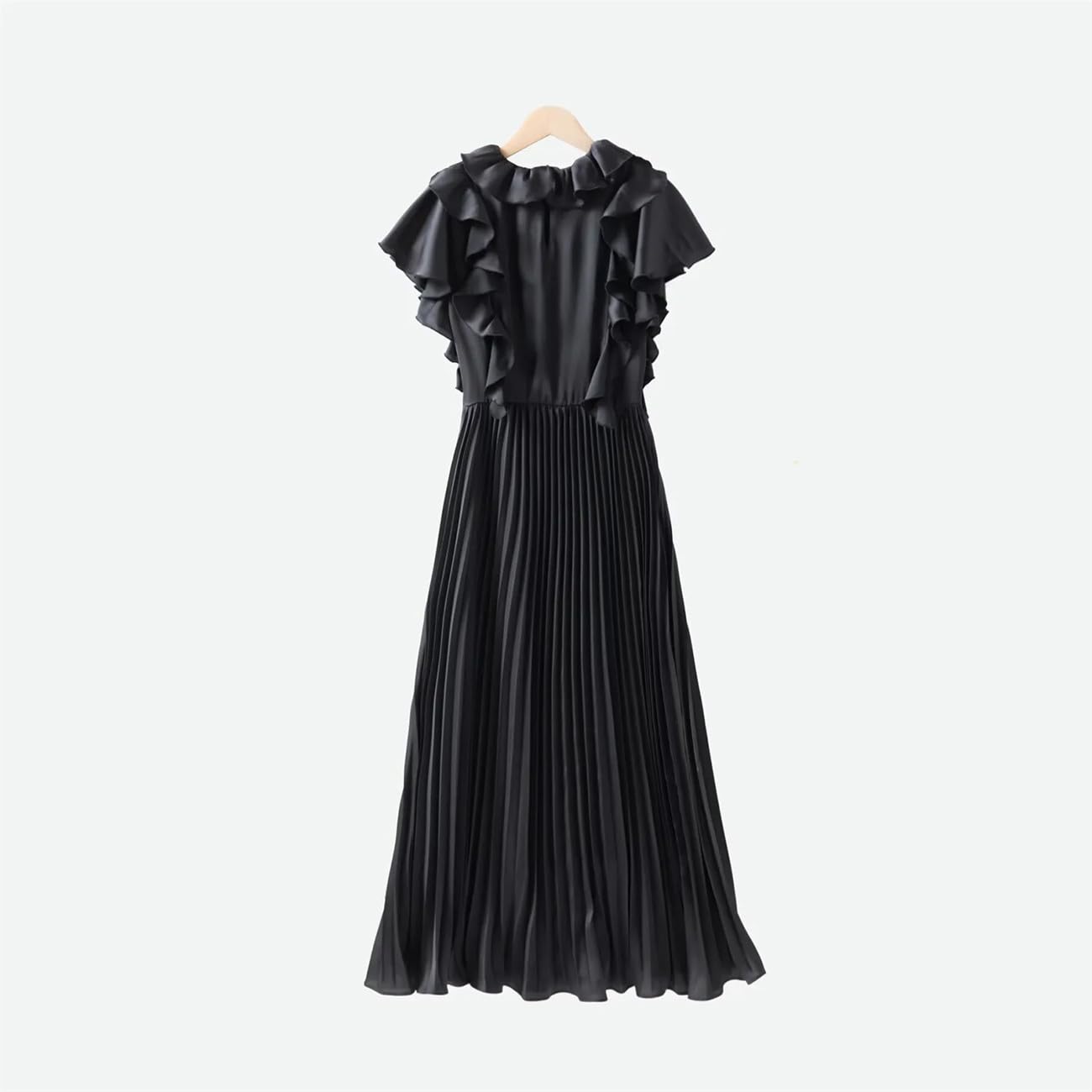 Yeuyyben Elegante abito lungo pieghettato da donna, con volant, patchwork, per feste
