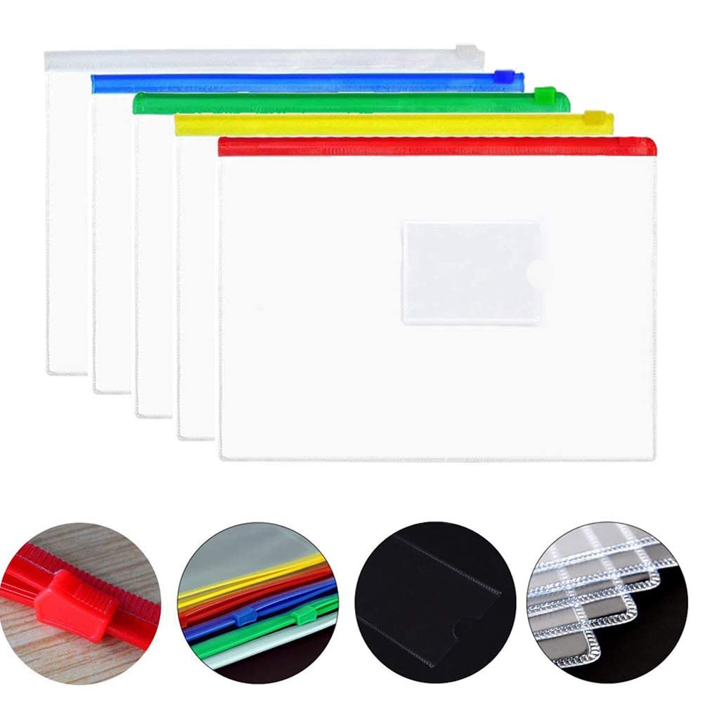 20 bolsillos transparentes A5 con cremallera, bolsas de plástico con cremallera para archivos A5 (240 x 180 mm)