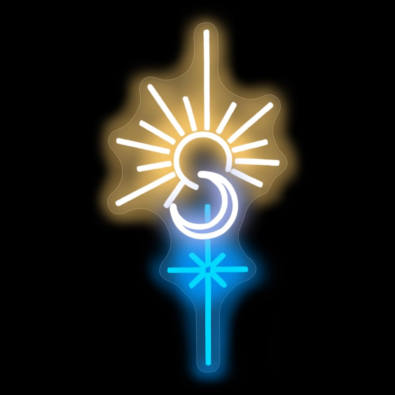 Celestia Sun Moon Stars Neon Wall Art - Boho Home Decor, 16.5"x9.1"