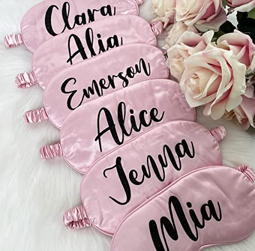 HUNY Personalised Silk Satin Sleep Eye Mask - Custom Any Name Rest Relaxing Mask for Her, Mothers Day, Birthday, Bridesmaid, Hen, Bridal, Party Favors, Present (Pink)