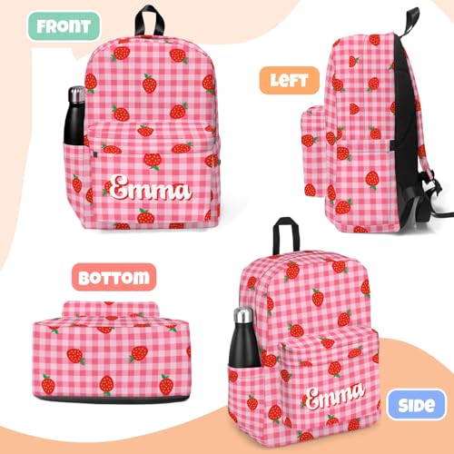 Personalized Strawberry Backpack for School, Cute Fruit Pattern Printed Kids School Bag Pink Bookbag Backpack Set with Lunch Bag Pencil Case4