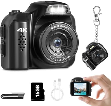 Saneen Mini Tiny Camera 4K Mini Pocket Digital Camera 1.54 in LCD Screen Portable Video Recorder with 16GB Card for Travel, Kids, Gifts