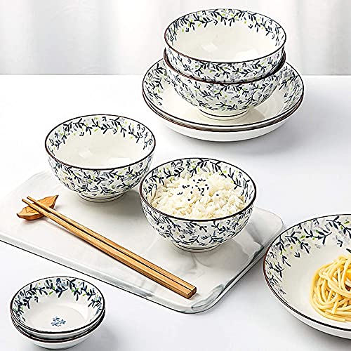 Noaled Ceramic 30 Pieces Of Household Ceramic Dinnerware Set Elegant Blue Plant Flowers Plates And Bowls Sets, Dinner Plate Sets With Brown Hand-Painted Strokes Ceramic Dinner Plates #TOP6