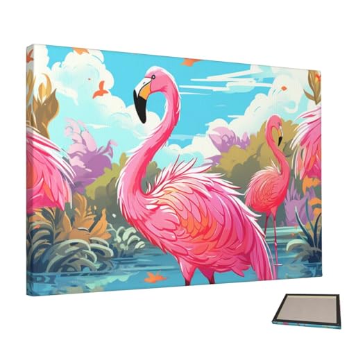 Décoration murale oiseau et flamant rose, peinture sur toile esthétique sans cadre suspendue