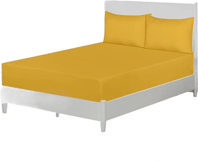 Ochre Yellow/Double - Bottom Sheet - Brushed Microfiber Fabric Fitted Sheet - Extra Deep Pocket 40cm (16 Inch) - Easy Care - Breathable and Super soft only Bed Sheets - Non-Iron and Fade Resistant