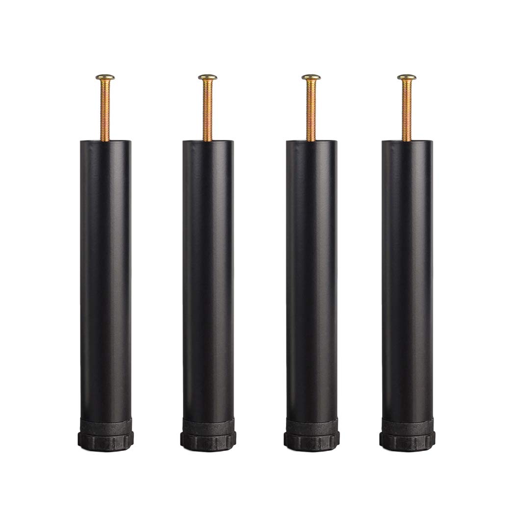 Patas de cama ajustables de 18 cm en color negro con soporte cilíndrico, pack de 4 unidades