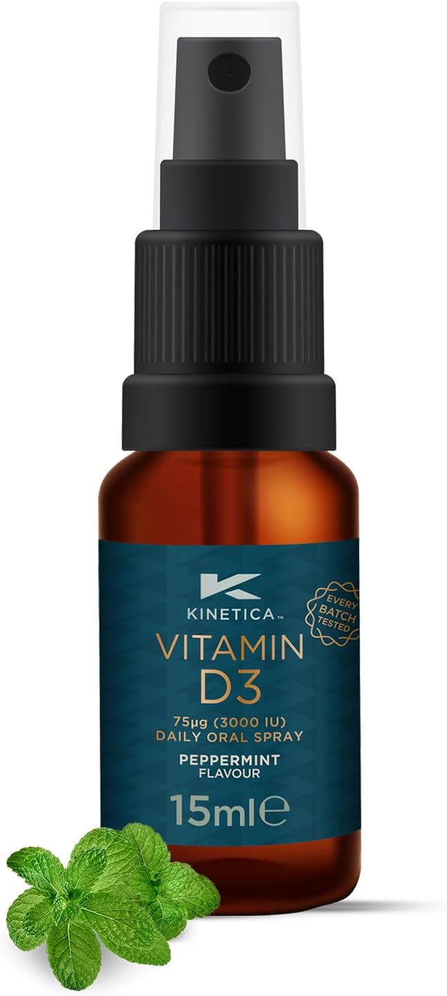 Kinetica Sports Vitamin D3 Oral Spray – Peppermint Flavour | 3000 IU/Spray, 120 Dose/Pack | Easily Absorbed & Provides Maximum Strength | Supports The Normal Function of Bone & Immune Health