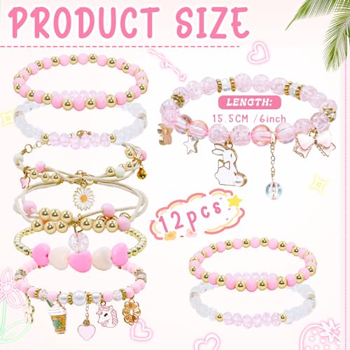 12/22Pcs Friendship Bracelets Preppy Charm Bracelets Gifts for Teen Girls Colorful Clay Beaded bracelets Stackable String Bracelets Beach Jewelry2