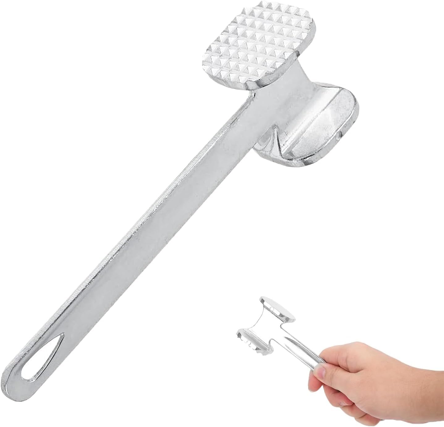 Meat Tenderizer, Meat Hammer, Double Sided Aluminium Meat Mallet, Sturdy and Durable Steak Hammer Tool, Meat Pounder for Steak, Chicken, Fish, Pork, Good Grips