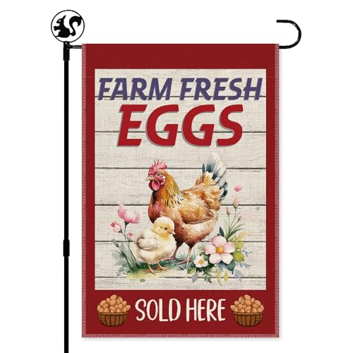 LAGZDFC Farm Fresh Eggs Slod Here Garden Flag Double Sided Farmhouse Chicken Coop Outdoor Decor Yard Flag Gifts Welcome to the Farm Flags for Chickens Lover Funny Chicken Sign Business Supplies