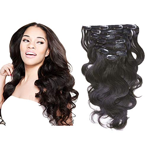 MsSunlight Clip ins Human Hair Extensions for Women (16 inch, Body Wave)