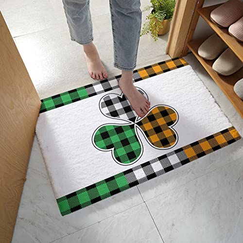 Dörrmatta, Shaggy dörrmattor irländsk nationell flagga konsistens orange vit grön, köksgolv dörrmattor absorberande icke-slipbad mattor, st. Patrick's Day Plaid Clover Microfiber matta for inresa