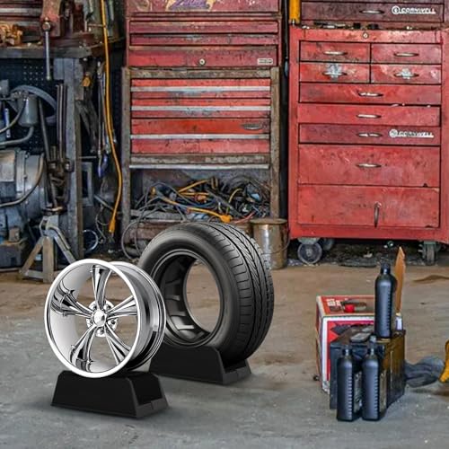 Image of Car Tire Display Rack, Tire Wheel Stand Base for Display Adjustable Width Rim Storage Wheel Rim Holder Tire Tray Base for Exhibition Shop Garage Trade Show, Black (2)