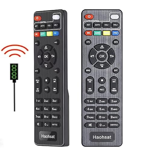 Mando a distancia 2 en 1 para decodificador digital terrestre, compatible solo con las marcas BOIYITIOME y Haohsat, modelos: DVB-T2 Pro, DVB-T2 Mini, DVB-T2 PIus. Otras Marcas No Son Compatibles.