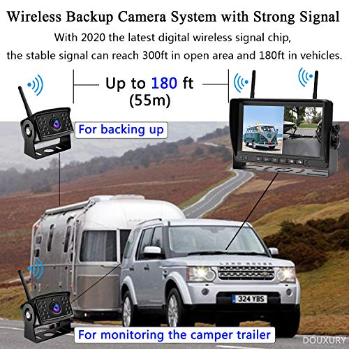FHD 1080P 2 Digital Wireless Backup Camera System for RVs/Trailers/Trucks/Motorhomes/5th Wheels 4CH 7'' Monitor Highway Monitoring System IP69K Waterproof Super Night Vision Strong Signal - Thumbnail 3