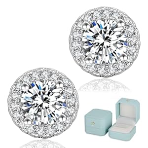 KRKCLIFE Moissanite Earrings for Women, 1-3 Carat Diamond Studs Earrings, with Heart Pattern, D Color, VVS1, 925 Sterling Silver, 14K Gold/White Gold Hypoallergenic Jewelry Gifts for Her Girlfriend