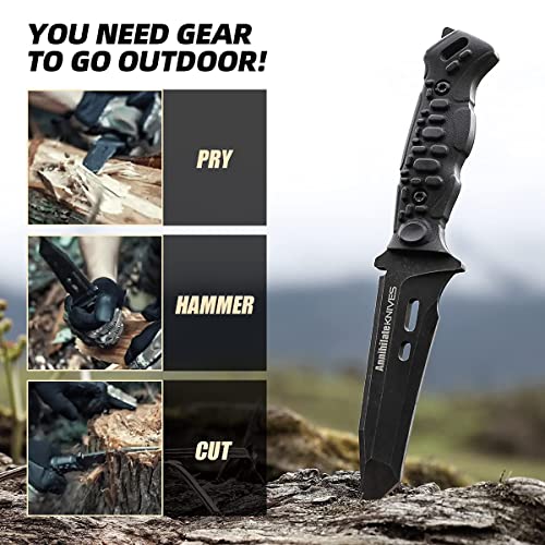 Gramfire Tactical Knife Fixed Blade Survival Knives With Sheath D2 Semi Stainless Camping Knife For Hunting Hiking Outdoor, Christmas Gifts For Man #TOP6