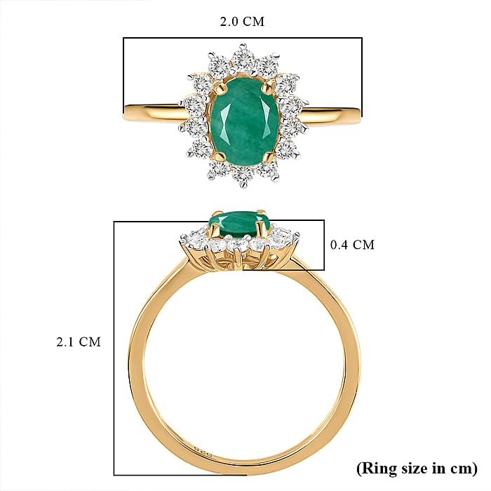 Image of Emerald May Birthstone Princess Diana Inspired Halo Ring in 18K Yellow Gold Vermeil Overlay Sterling Silver for Women | 12 Birthstones | Royal Radiance (GH0174E-Emerald Ring 16)