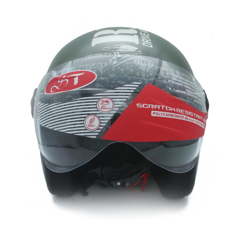 Image of Strong and Durable Stylish matt Finish Full Face Bullet Bike Helmet | Scratch Resistance and Silicone Glass Protection - Green