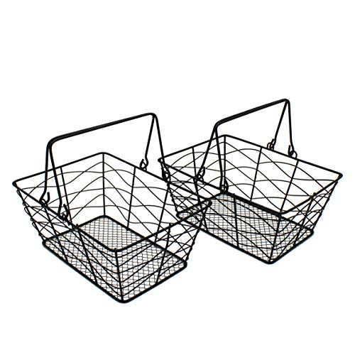 CVHOMEDECO. Corbeille à Fruits Métal Poignée - Rangement Ancien Style Noir, Lot de 2