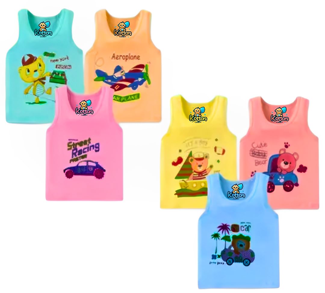 Kotton Candy Unisex, Kids, Infant Printed Cotton Sleeveless Baniyan New Born Baby Vest, baniyan, Sando Pack of 6