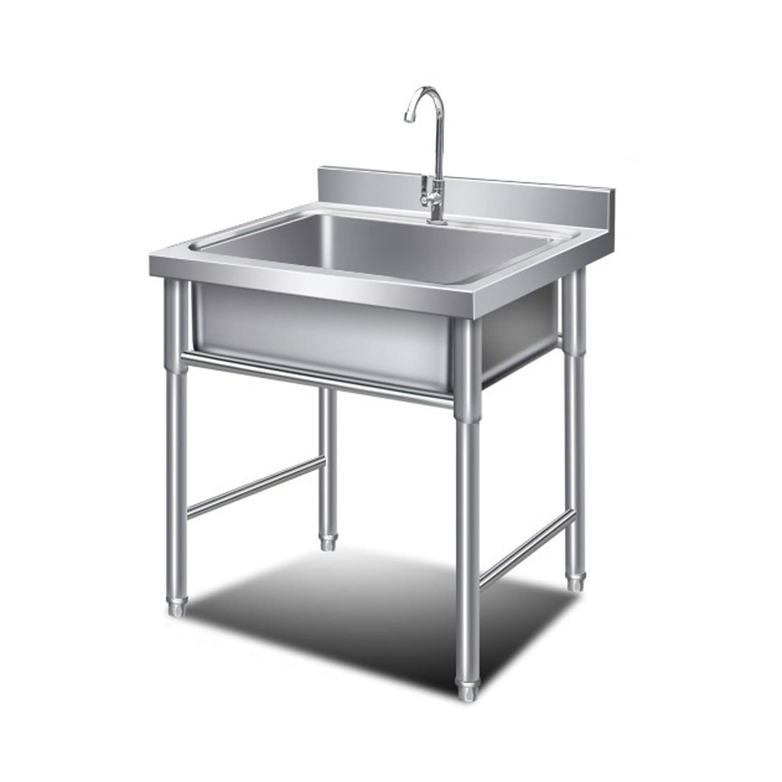 ZQFHSX Commercial Catering Sink, Freestanding Stainless Steel Single Bowl Sink W/Faucet, Kitchen Restaurant Hotel Storage Shelf