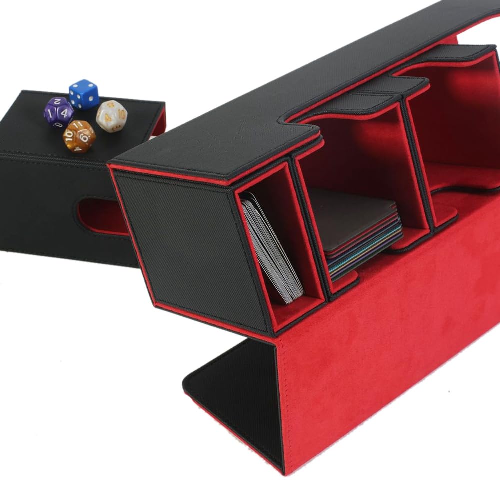 Boîte de rangement de cartes avec plateau pour dés, étui pour jeux de cartes 4 en 1 avec capacité pour plus de 300 cartes, organiseur de cartes magnétique noir