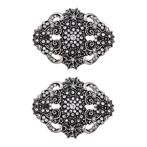 Ruihfas 2 Pcs Decorative Vingate Retro Shoe Clips Rhinestone for Women Pumps Flats Shoes (Retro Silver) Cover
