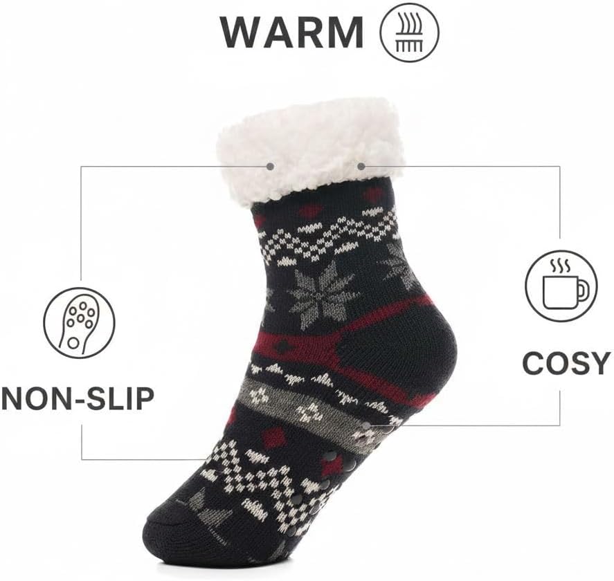 A2Z 4 Kids Premium Boys Fluffy Sherpa Fleece Lined Christmas Socks Non Slip Reindeer Design Super Soft Warm Cosy Socks