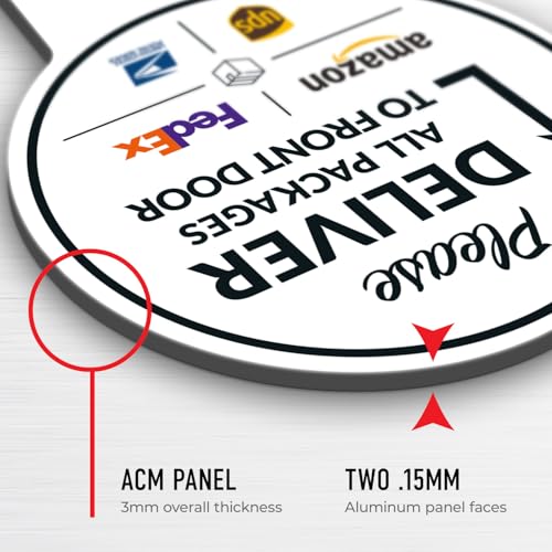 Image of Package Delivery Sign, Delivery Instructions Deliver All Package to Front Door Up Arrow Sign, 9x17 Inches Round Shape, Aluminum Composite Made in USA by Sigo Signs