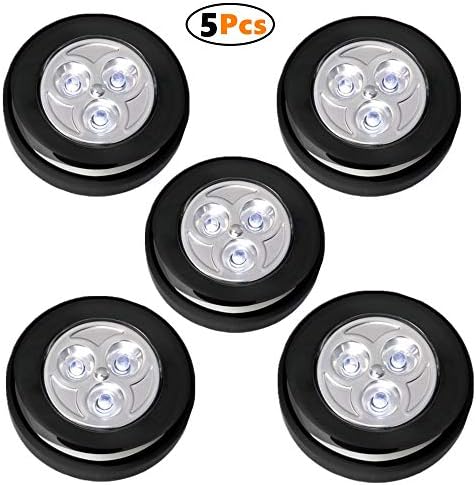 5 Pack LED Closet Light Wireless Touch Lights Tap Light Wireless Stick on Push Touch Lights for Closets, Cabinets, Wardrobe, Counters, Utility Rooms, Black