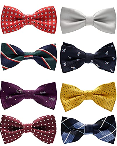 BELLUNO Boys Bow Ties, Pre-tied Bow-Ties Adjustable for Kids, Children, Toddler BowTies, 8-Pack
