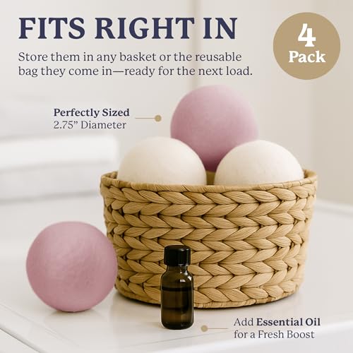 Image of Farberware Wool Dryer Balls, 4-Pack, Reusable | Natural fabric softener for laundry, towels and bedding, leaves clothes soft and fluffy, gentle for sensitive skin and babies