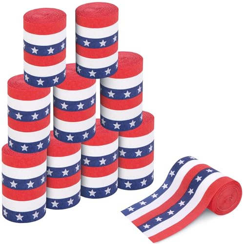 Tlswshsy 12 Rolls Patriotic Crepe Paper Streamers, 393 Ft Red White Blue Crepe Rolls, Independence Day Paper Streamer Decoration For 4Th Of July Memorial Day American Theme Party Decor Diy Crafts