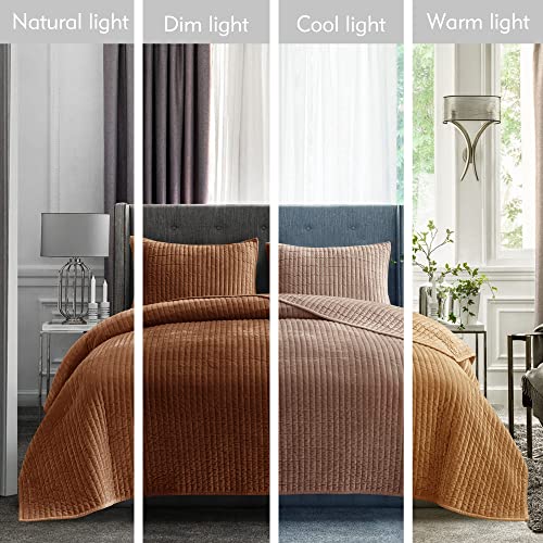 Shalala New York Velvet Quilt King Size,Striped Bedding Set,Lightweight Velvet Comforter,Luxurious Cozy Bedspread And Coverlet With Soft Brushed Microfiber Back For All Season(Caramel Gold,King) #TOP5