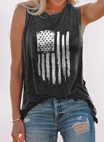 Dokotoo Womens Ladies Summer Tops Casual Boho American Usa Flag Graphic Tees Racerback Round Neck Cotton Soft Sleeveless Blouse T Shirts Workout Long Cami Tank Tops For Women Loose Fit Grey M #TOP2